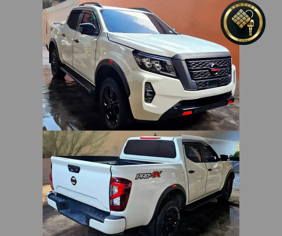 Nissan Navara Pearl white 4x4 pickup truck for rent in Cebu