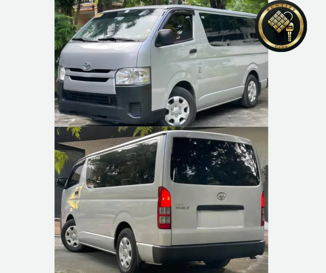 Toyota Hiace Commuter in silver, a passenger van for rent in Cebu