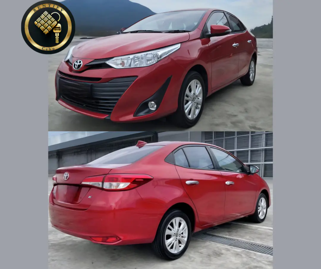 Toyota Vios in red, a 5-seater sedan for rent in Cebu