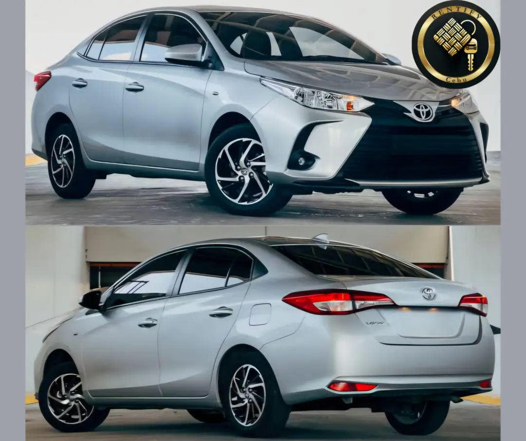 Toyota Vios in silver, a 5-seater sedan for rent in Cebu